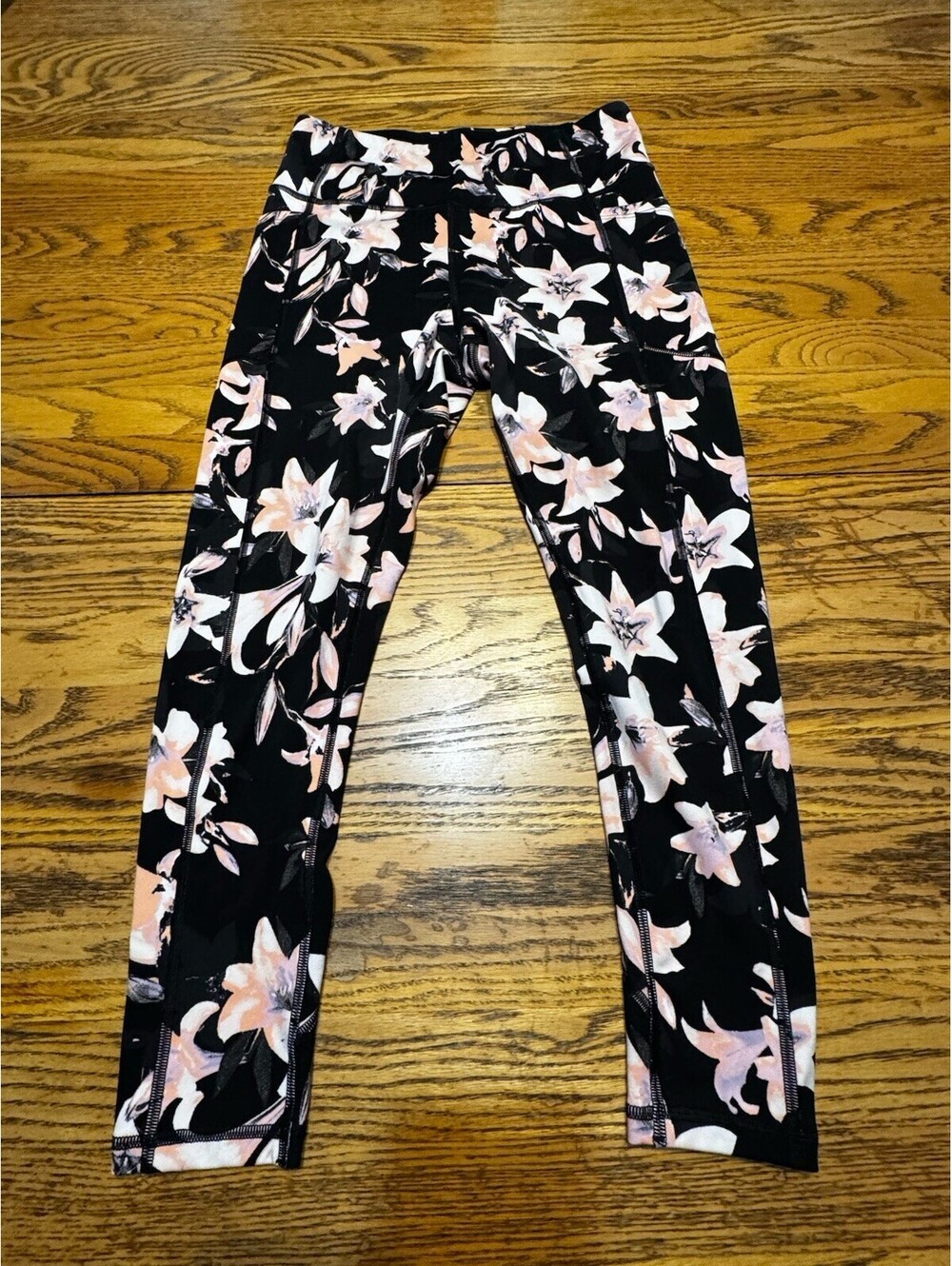 Victoria’s Secret Floral Leggings Women’s 10 Black Pink High Rise Pockets